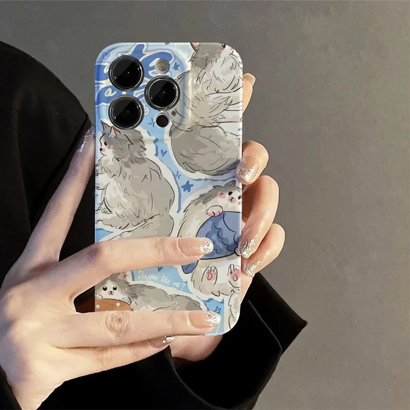 慵懒猫咪苹果15手机壳iphone14promax亮面硬壳11/12菲林13pro可爱
