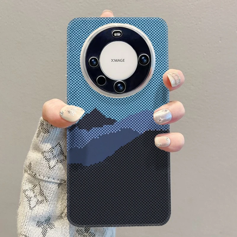 蓝黑色山峰华为mate60pro手机壳mate40/50透明保护套苹果13防摔