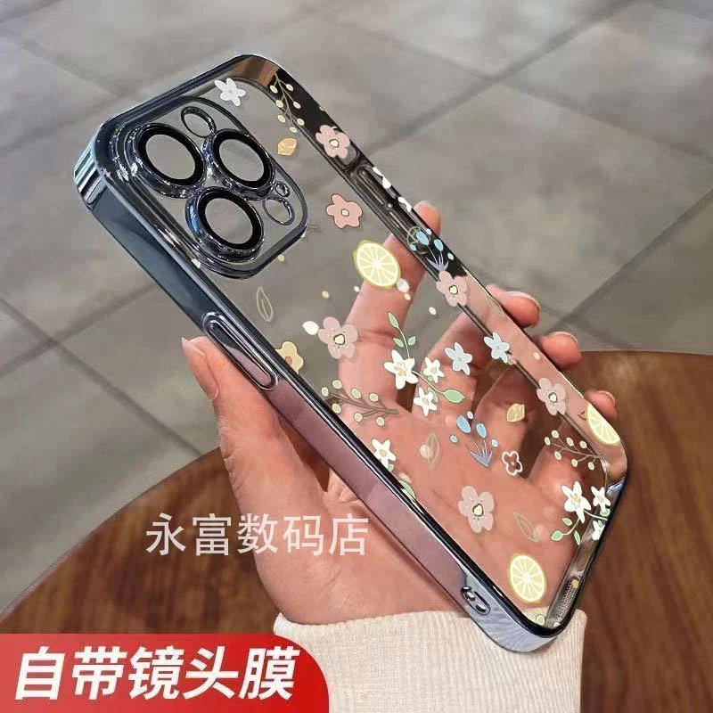 ins风碎花适用高级苹果14Promax透明手机壳iPhone15/13/12 电镀11