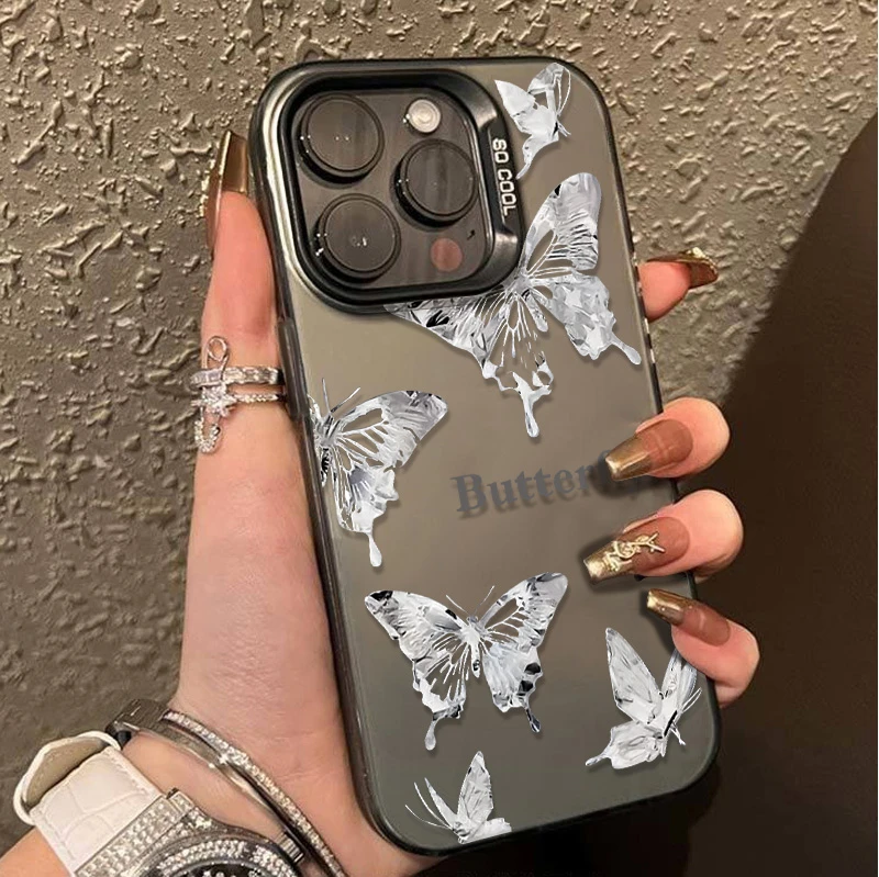 白色蝴蝶iPhone15手机壳苹果13promax透明保护壳14/12/11防摔XR软