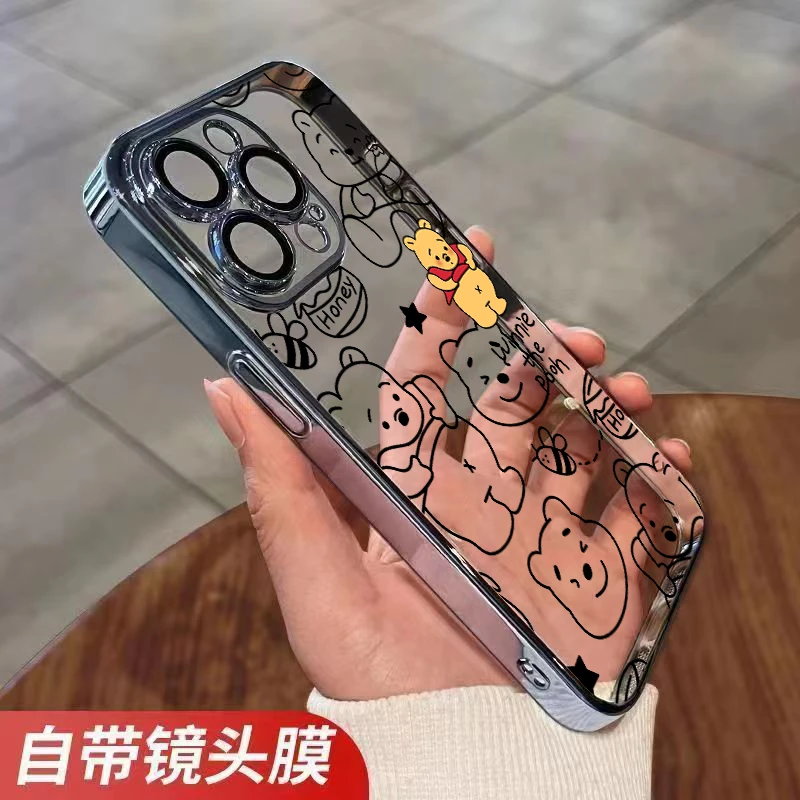 胖胖小熊适用高级苹果14Promax透明手机壳iPhone15/13/12电镀11软
