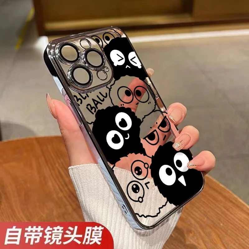 咖啡小煤球适用高级苹果14Promax透明手机壳iPhone15/13/12电镀11