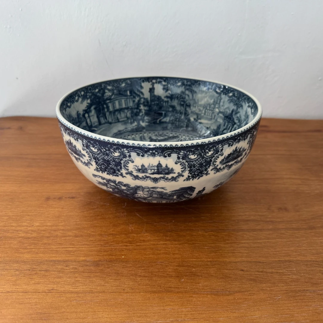 欧洲名画蓝色城堡系釉中彩10英寸手工大碗055