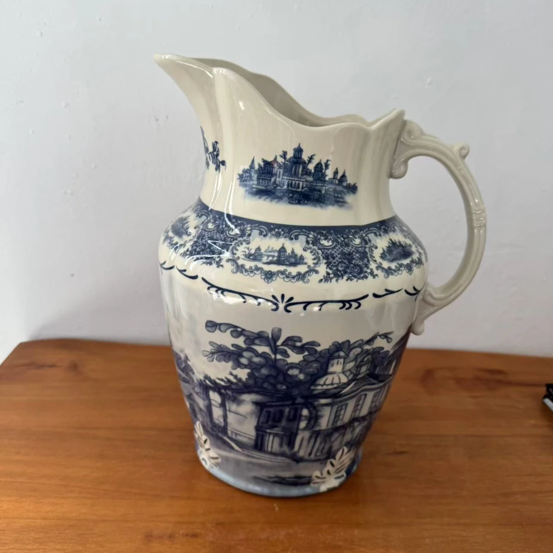 欧洲名画蓝色城堡系釉中彩大花瓶大水壶032