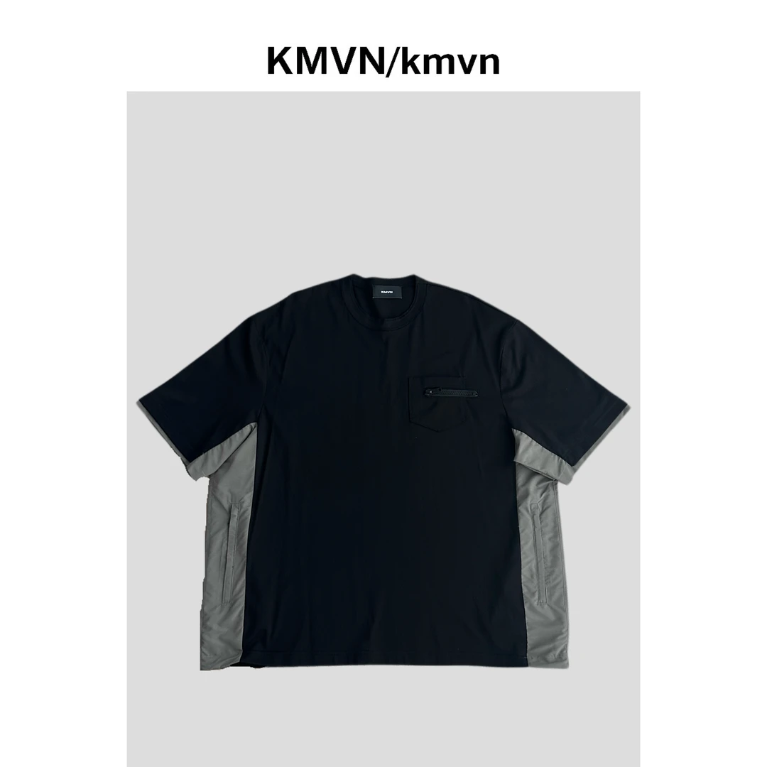 kmvn/kmvn【科尼】25夏季结构风日系黑灰色拼接短袖廓形拉链短袖T恤