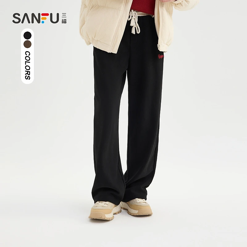 三福2024冬季男士撞色腰头卫裤 休闲宽松直筒裤子495098