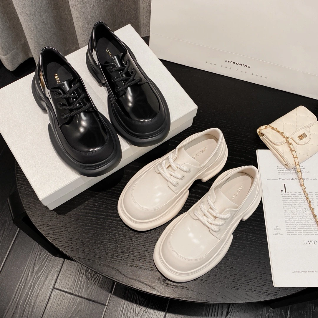 【聚新汇】8315-16厚底真皮百搭气质休闲通勤韩系乐福鞋圆头乐福鞋