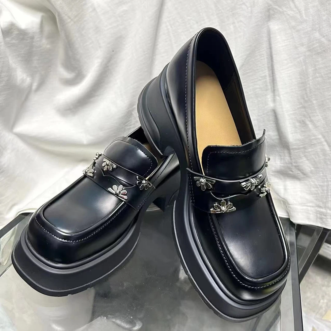 【果甄优选】2218-08 乐福鞋春季新款百搭小皮鞋时尚厚底牛皮方头