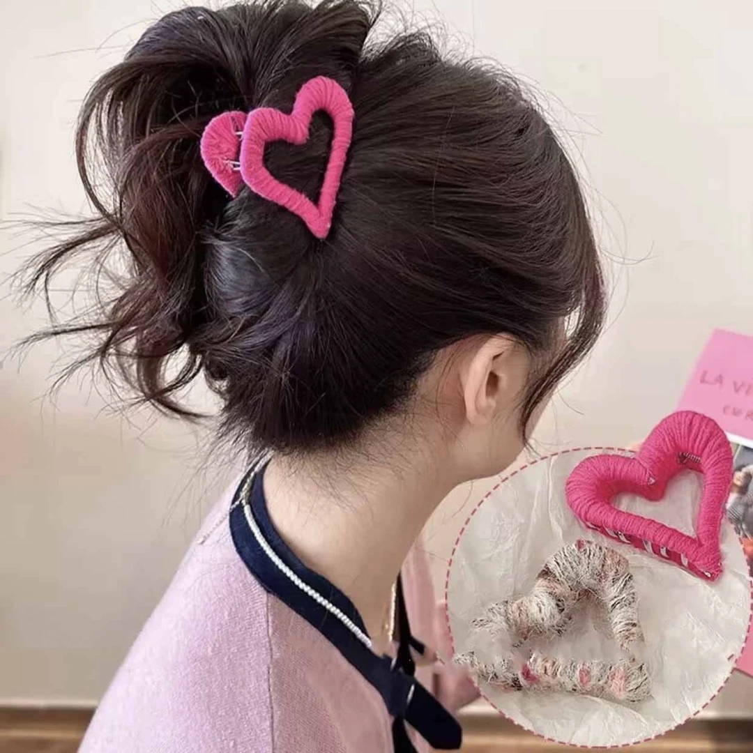 爱心金属抓夹2024新款毛线发夹发量少后脑勺鲨鱼夹子高马尾固定夹