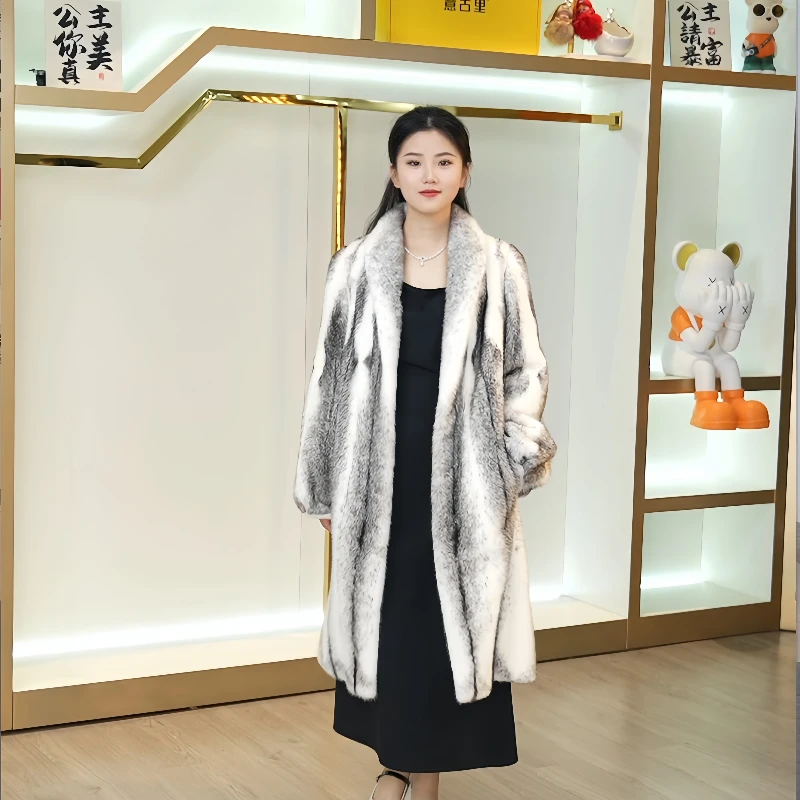 意古里 时尚公主天鹅绒黑十字青果领中长款皮水貂大衣女外套