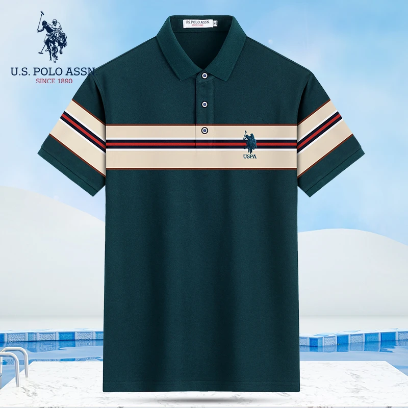 U.S. POLO ASSN.男士夏季商务POLO衫短袖翻领宽松条纹运动时尚