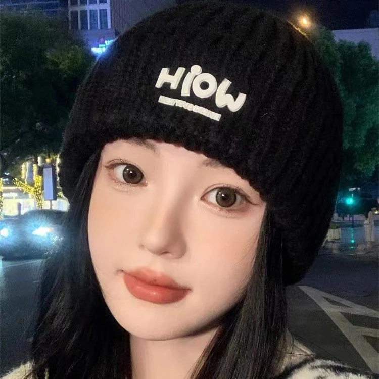 针织帽冬款女毛线帽子显脸小大头围百搭帽子护耳保暖韩国毛线帽