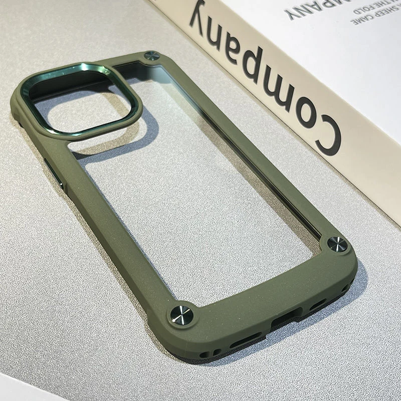适用高级感金属圈磨砂质感Phone14手机壳苹果13硬壳12Pro防摔苍岭