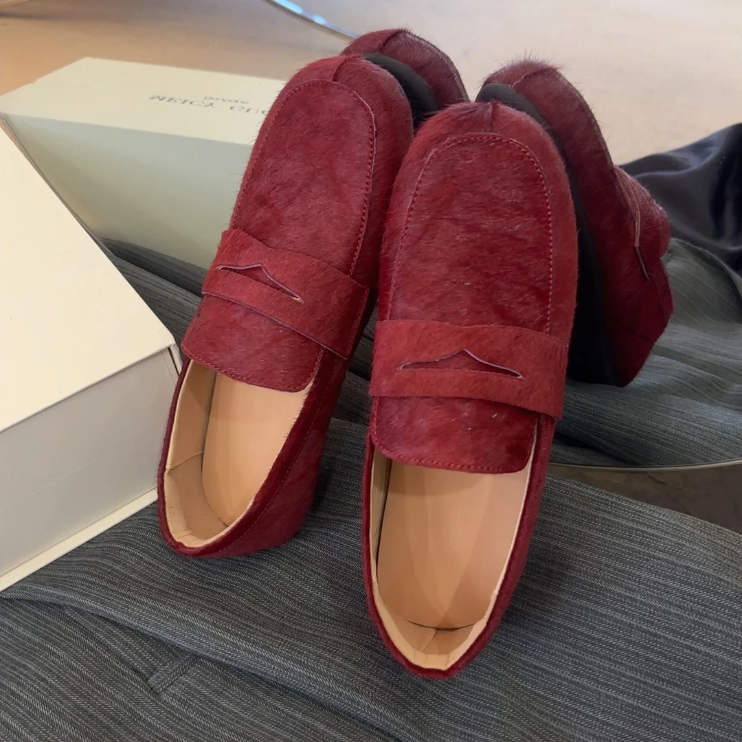 【六呈六】马毛/2.5CM/极简大牌乐福简约高级休闲豆豆单鞋女