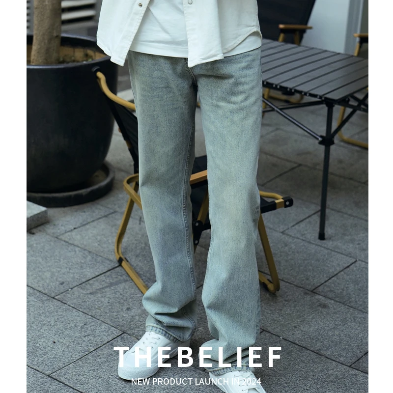 23626#做旧Vintage 冰蓝绿复古重工水洗重磅赤耳宽松直筒牛仔裤男