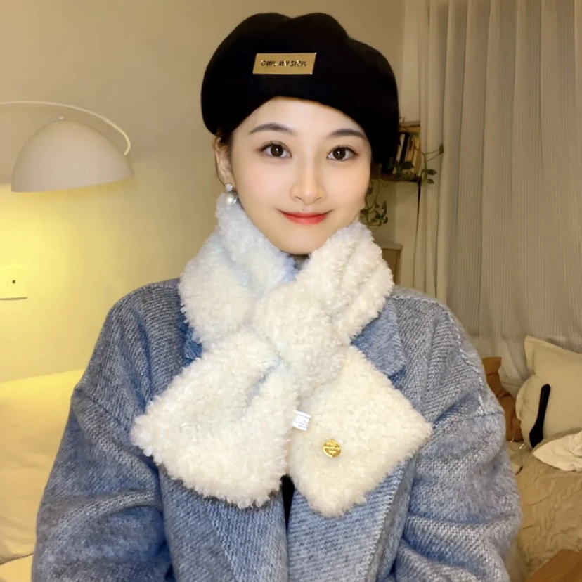 泰迪卷绒2024新款围巾冬季女韩系氛围感加厚保暖毛绒小围脖酒红色