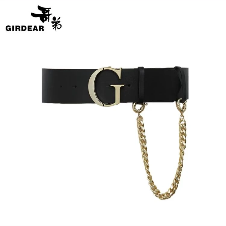 GIRDEAR/哥弟真皮通勤G字母造型链条宽腰带造型穿搭配饰女1900428