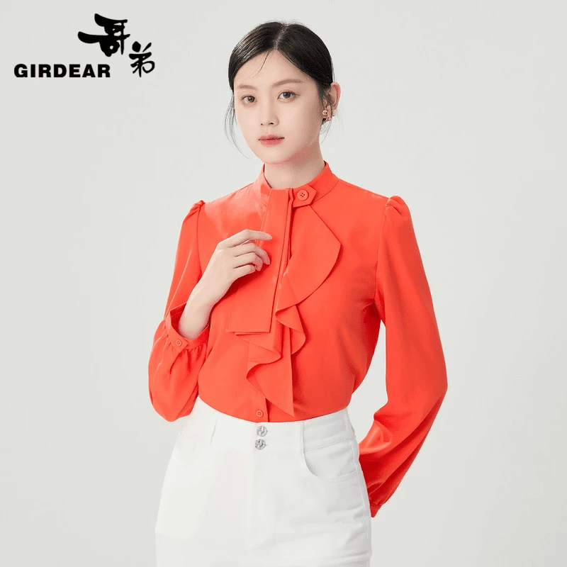 GIRDEAR哥弟春夏新款爆款通勤洋气立领长袖显瘦百搭衬衫女1300744