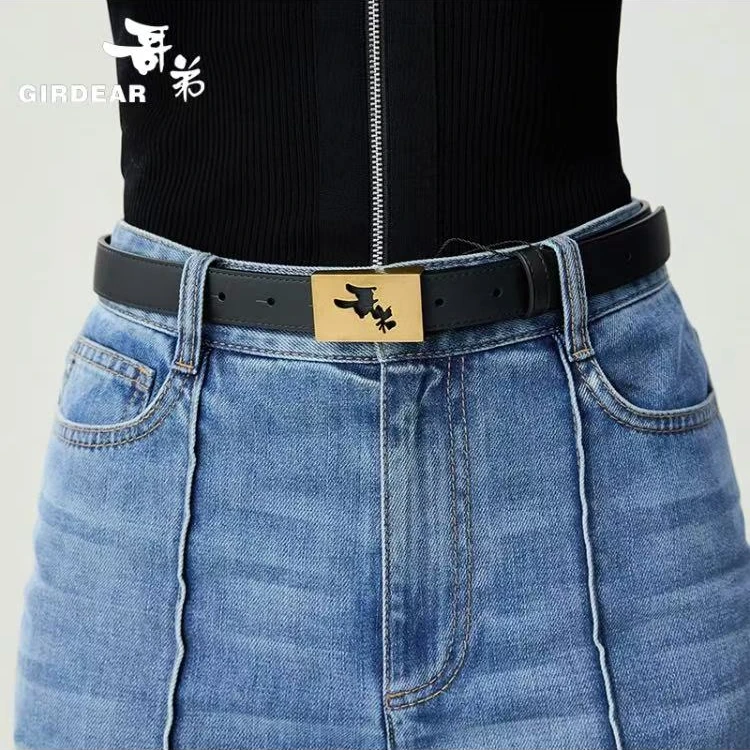 GIRDEAR/哥弟新款气质黑色镂空简约百搭潮流按扣腰带皮带1900524