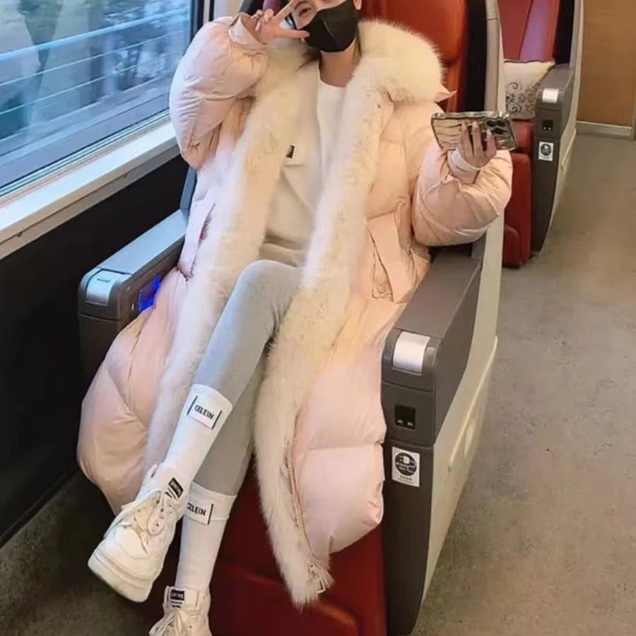 2024设计大毛领可拆卸大毛领长款加厚保暖外套韩版