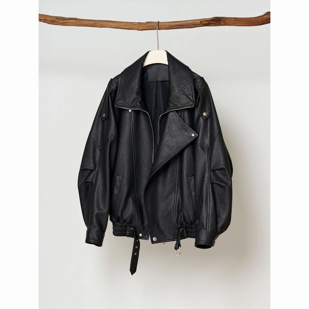 海宁高端皮衣外套女装2024春秋季新款复古百搭机车高级感泡皮夹克