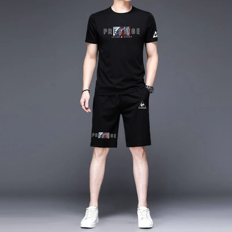 新款夏季短裤套装男士棉休闲透气薄款五分裤运动短袖T恤潮流套装
