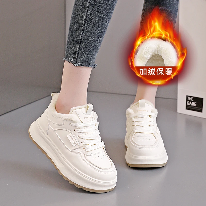 厚底加绒韩版ins小白鞋女2024冬季新款休闲百搭学生校园增高耐磨