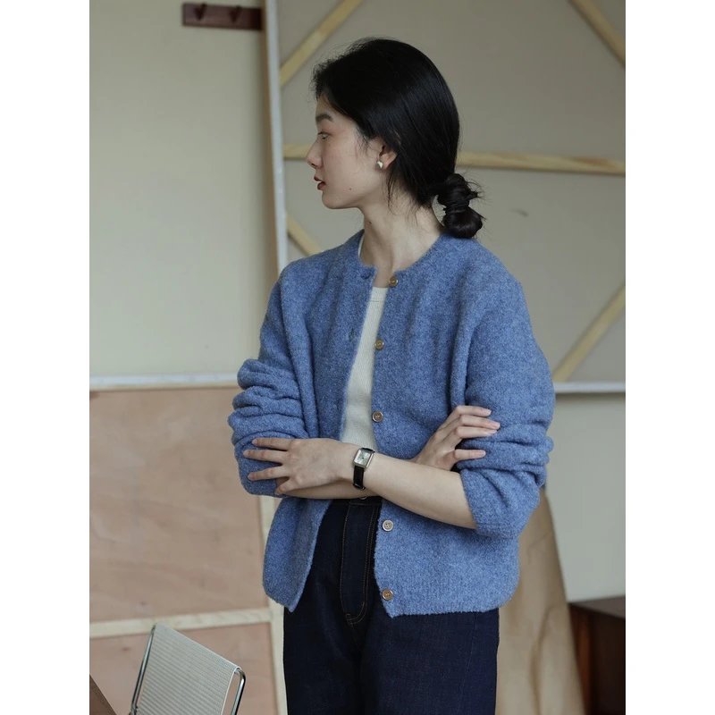 Nicepeople2023aw软软绵绵 绒面圈圈纱经典圆领针织开衫/针织短袖