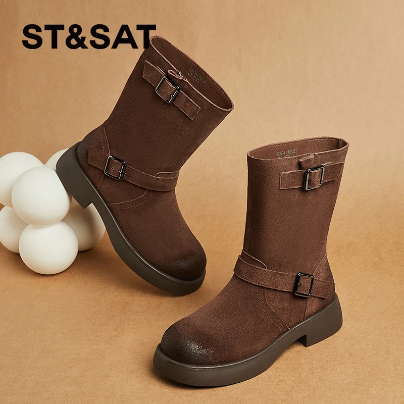 星期六显腿长短靴女2024新款棕色马丁靴秋冬高颜值复古西部牛仔靴