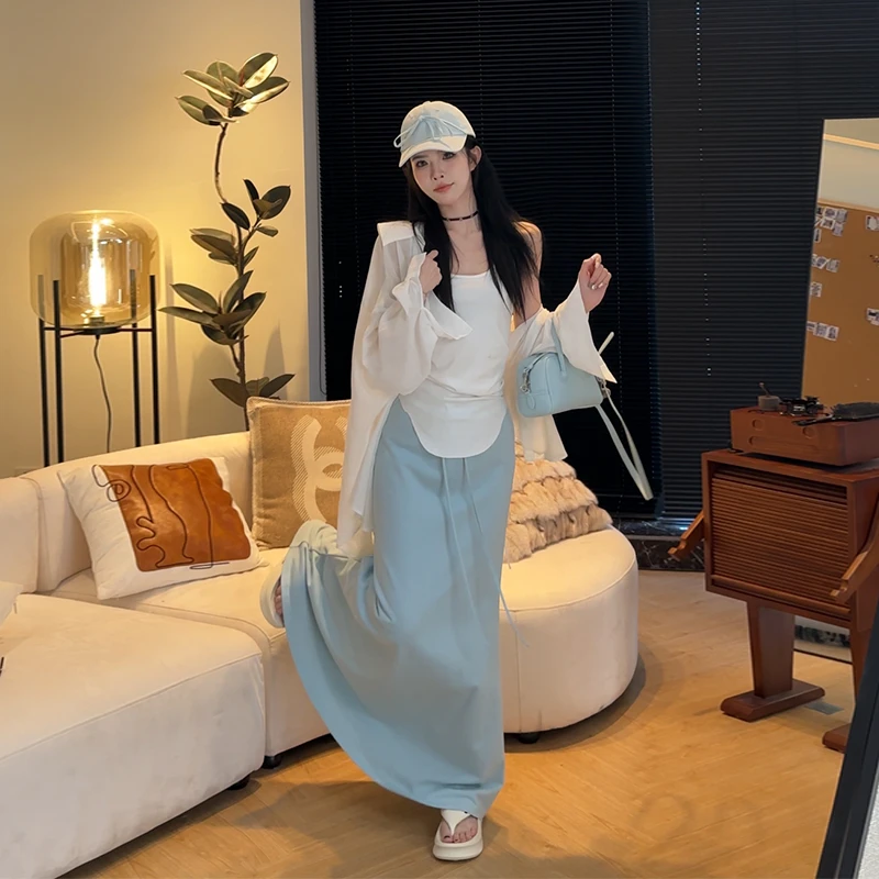 孙妍新款【人鱼姐姐】2024夏季新款休闲松紧腰抽绳包臀鱼尾半身裙