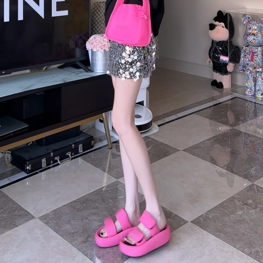 小雨姐姐【松糕软软拖鞋】凉拖鞋女夏季新款外穿厚底一字拖沙滩鞋