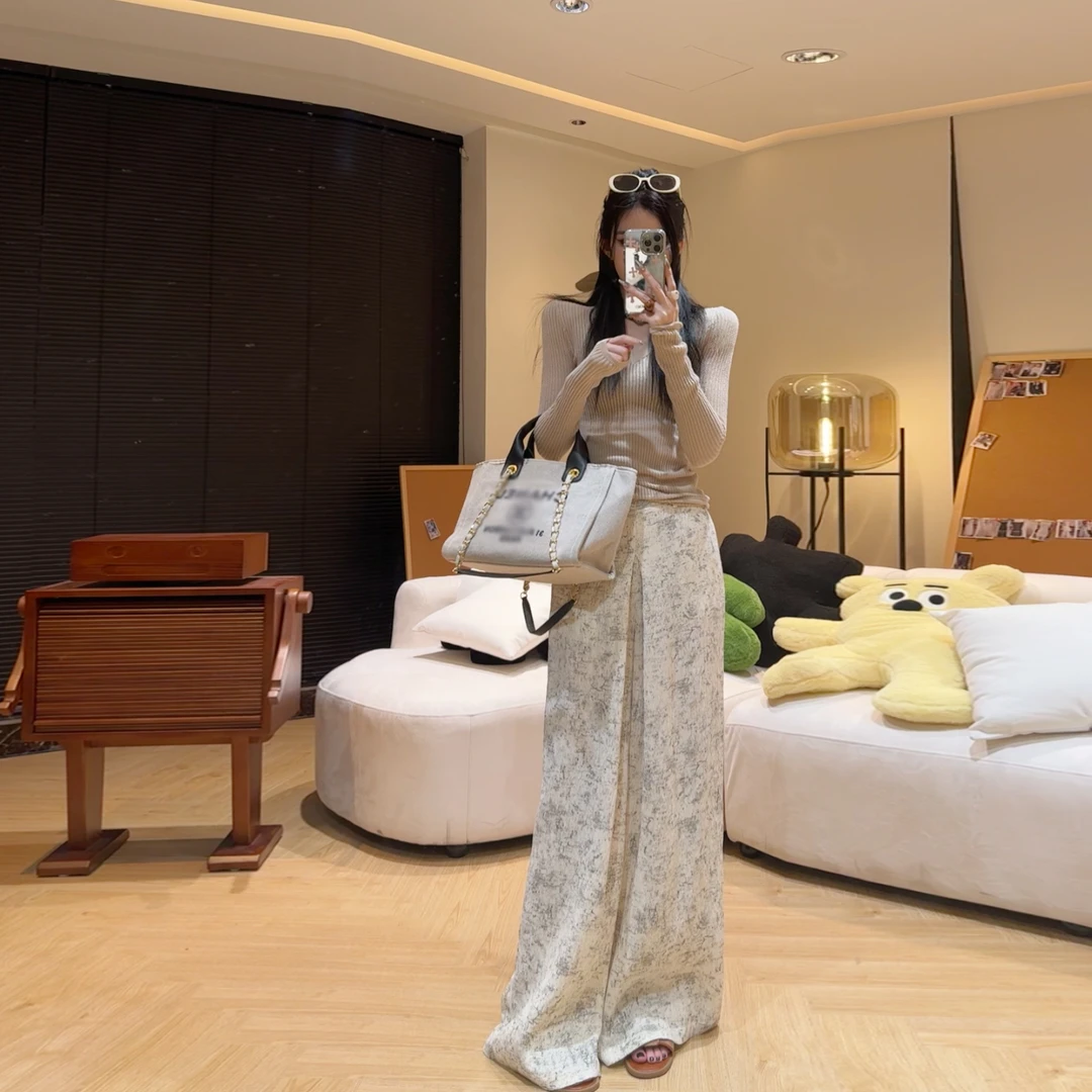 孙妍新品上新【水墨阔腿裤】复古设计感松紧高腰百搭宽松休闲阔腿裤