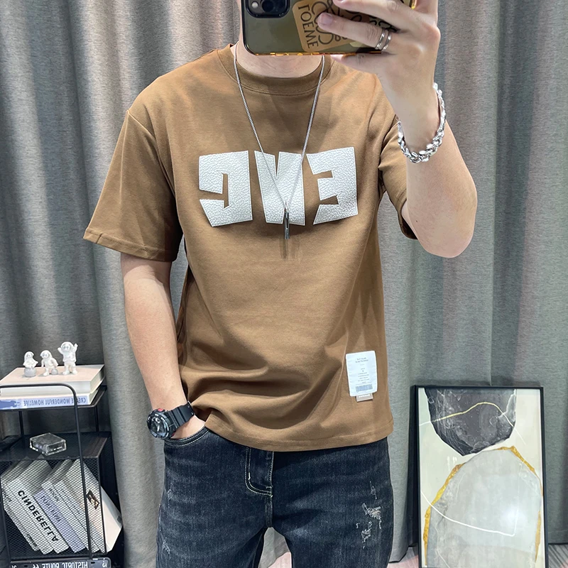 男士短袖T恤2023夏季新款字母印花潮流高端男装圆领休闲半袖上衣
