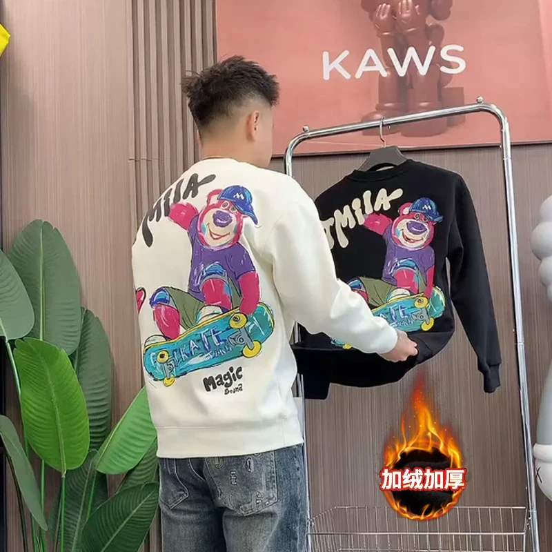 美式时尚卡通印花圆领卫衣男士秋冬新款潮牌宽松套头青年长袖上衣