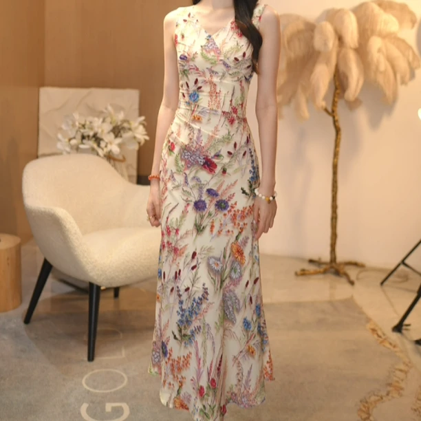 QIQI【薰衣草】法式夏季新款鱼尾裙收腰显瘦亲肤连衣裙