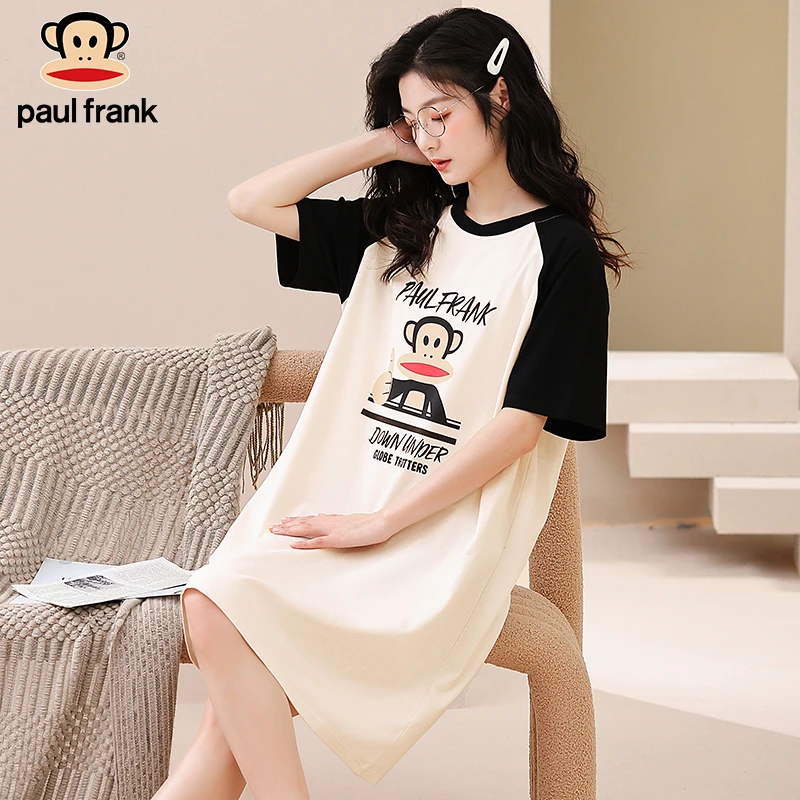 大嘴猴新款套头居家服睡衣女春夏季纯棉睡裙短袖圆领休闲家居服