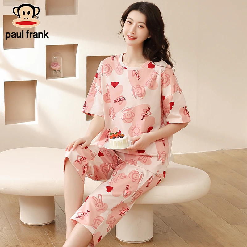 大嘴猴居家服女士女款纯棉睡衣新款短袖五分裤休闲可爱家居服套装