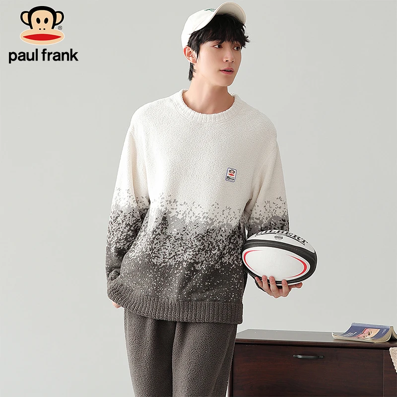 大嘴猴毛茸茸睡衣男冬季加绒加厚珊瑚绒半边绒家居服男士保暖套装