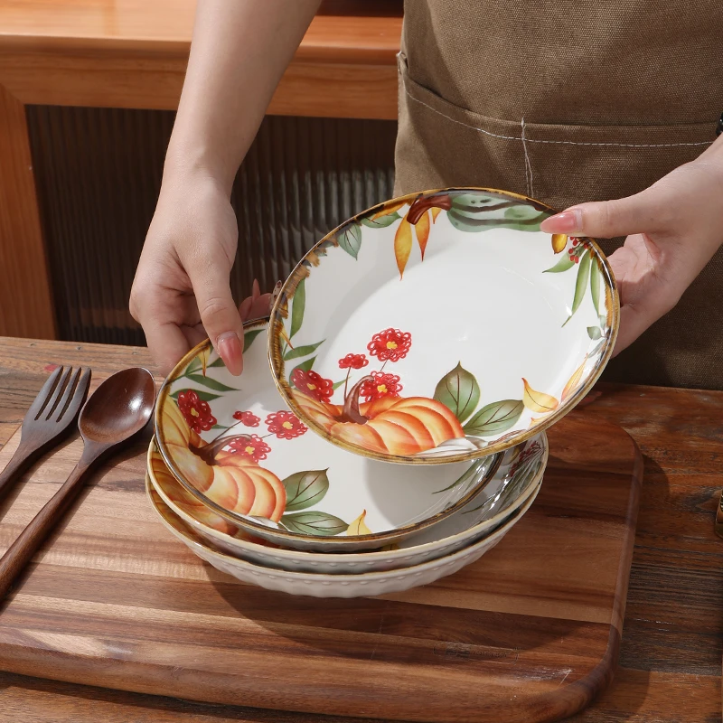 【南瓜系列】网红家用北欧盘子高颜值陶瓷餐具圆盘只装釉下彩菜盘