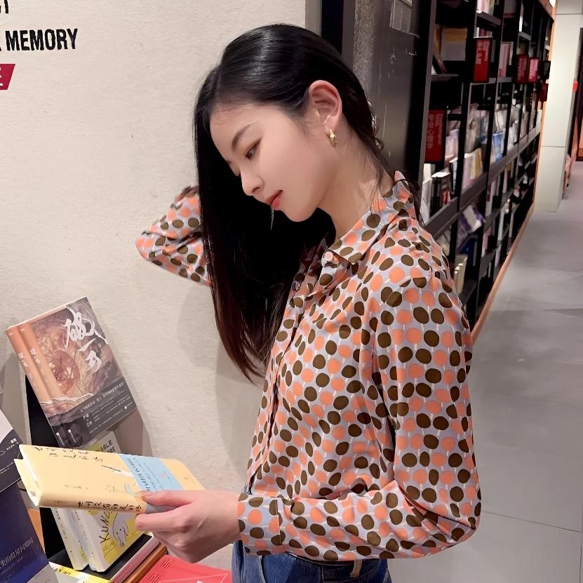 原里（甜蜜时光）韩版洋气圆点印花长袖女衬衫气质打底时尚显瘦衬衣