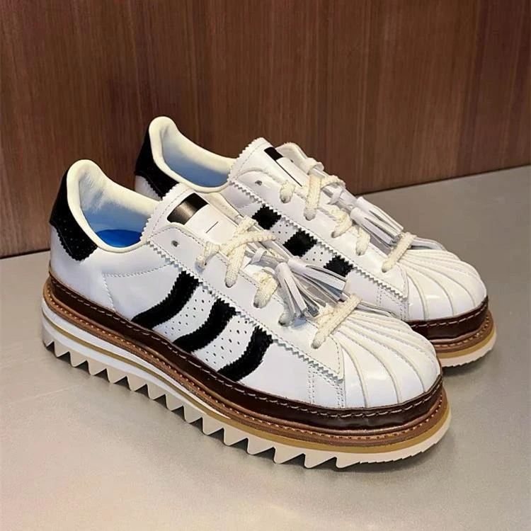 2025秋款陈冠希联名同款贝壳头厚底增高小白鞋运动休闲板鞋女真皮