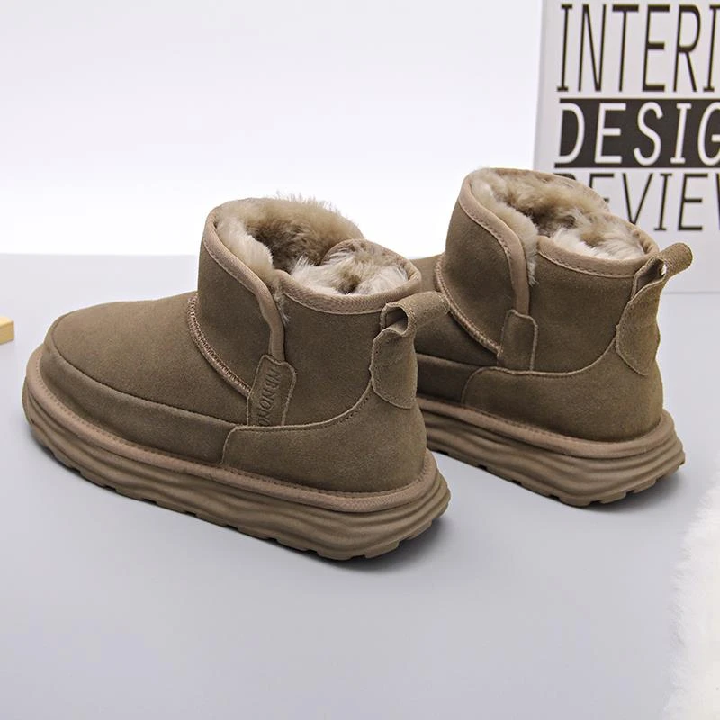 雪地靴男皮毛一体2025新款东北加厚牛皮纯羊毛短靴冬防滑保暖棉鞋