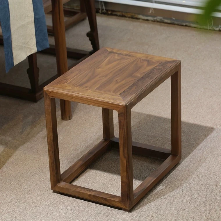 新中式禅意凳子换鞋凳北美黑胡桃茶室方凳小矮凳实木原木