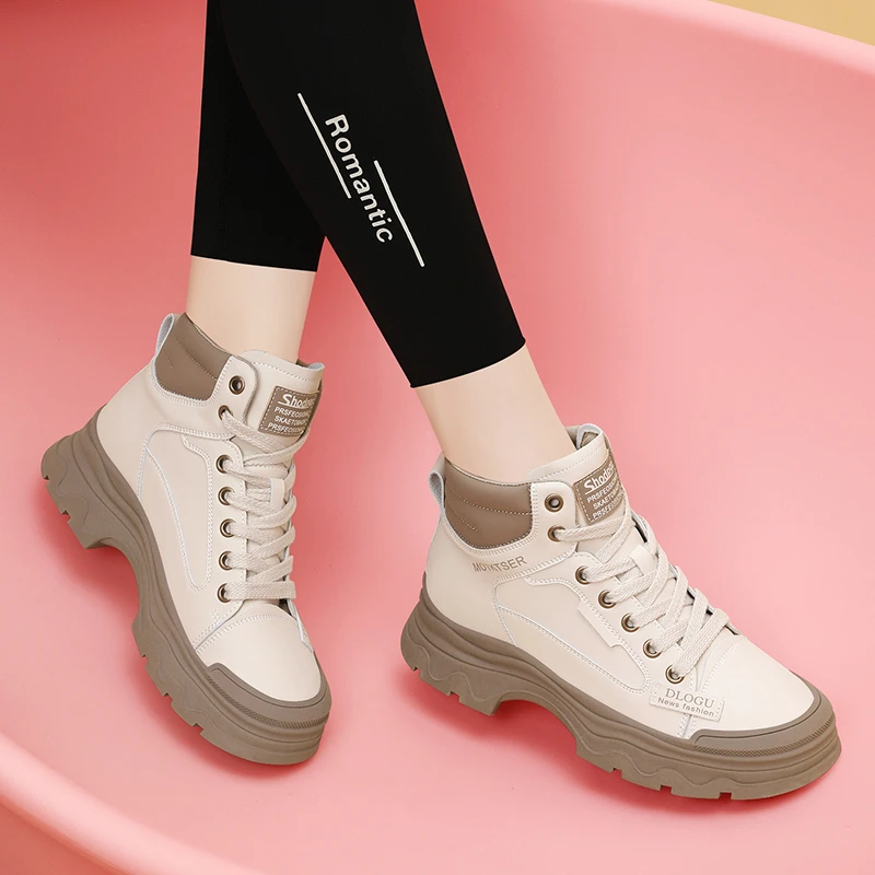 真皮2023新款马丁靴女款厚底软底百搭高帮鞋春秋季短靴时尚单靴