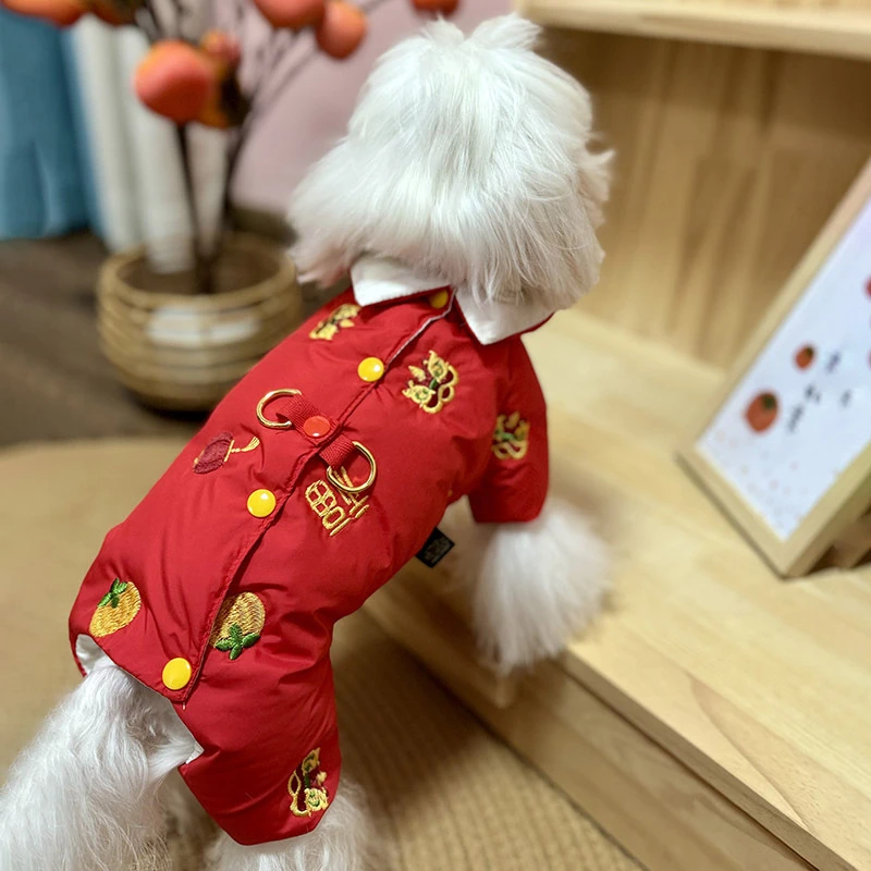 宠物狗狗猫咪新年服大花袄宠物防风保暖羽绒服 喜庆宠物衣服