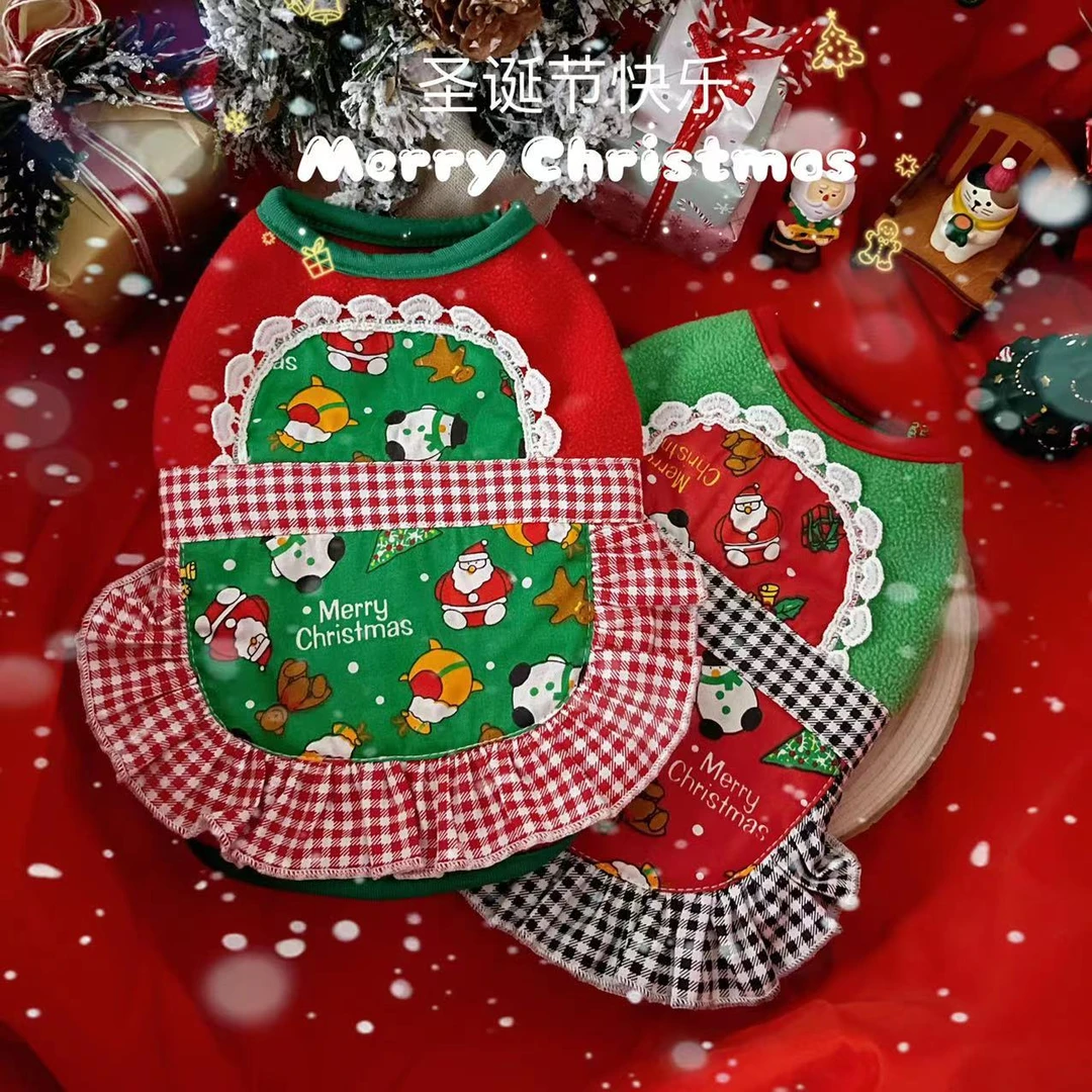 宠物圣诞衣服泰迪比熊秋冬加绒女仆新年圣诞背心圣诞节通用