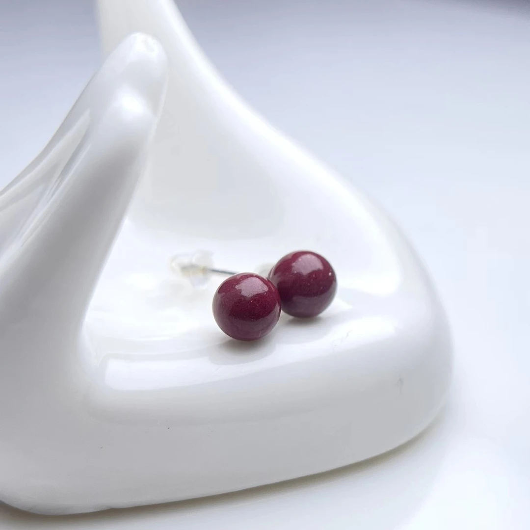 含辰砂工艺品朱砂耳饰（精致款）玉美人菲菲#S925朱砂耳坠约6mm