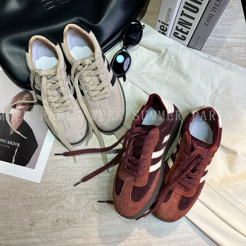 24new【安可拉红】德训鞋女鞋真皮牛皮复古舒适阿甘平底板鞋百搭潮