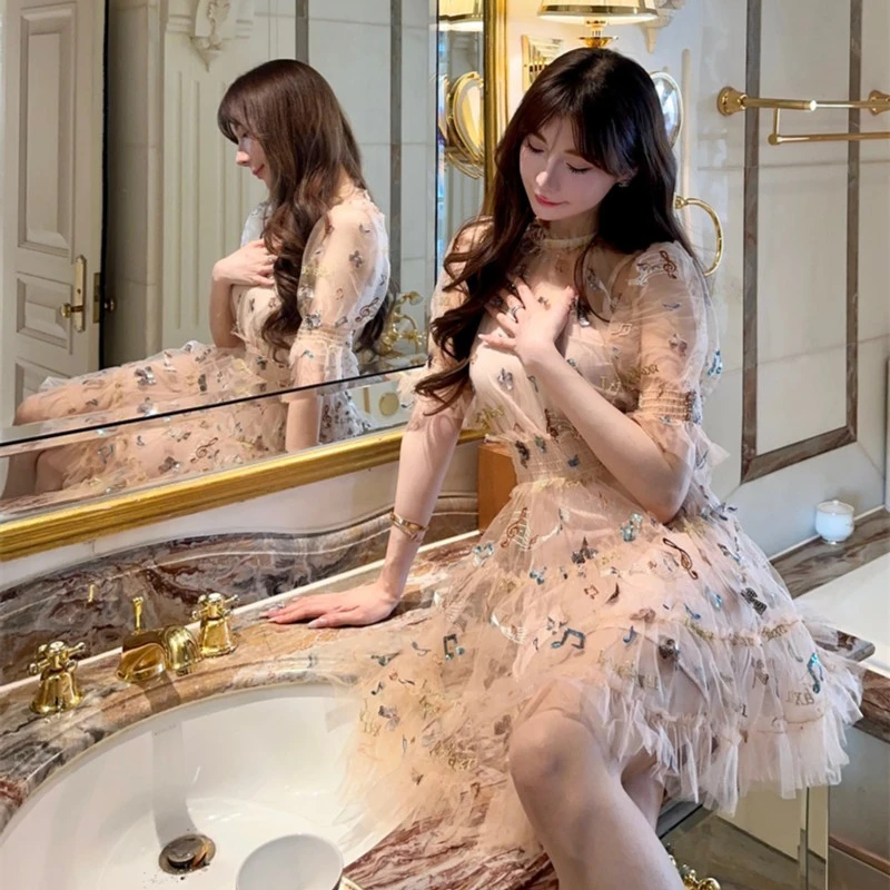 Lydiaxu  甜美连衣裙夏季收腰小个子裙子泡泡袖仙女裙连衣裙TZ631