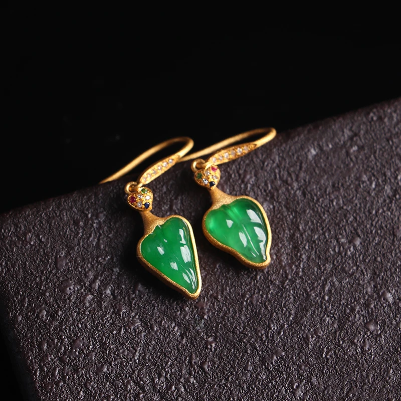 名玉艺术【金枝玉叶】天然缅甸翡翠 18K金镶嵌 冰种阳绿翡翠耳饰